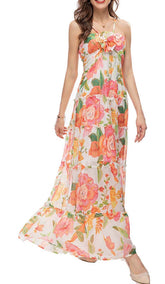 Maxikleid mit Spaghettiträgern und Blumenmuster